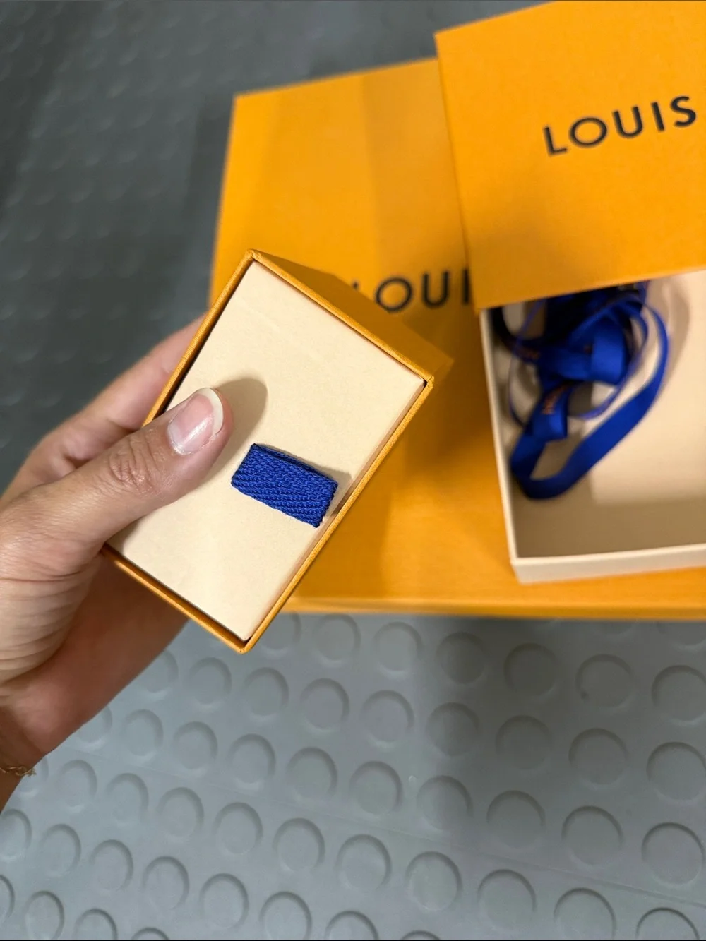 Louis Vuitton Orange Boxes with Blue Pull Tabs